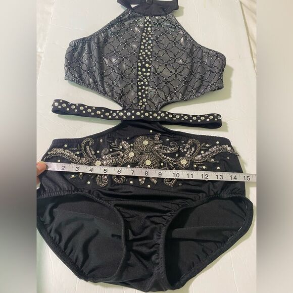 Reverence solo Custom black silver strappy dance costume leotard LA-Large adult - Picture 9 of 11